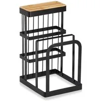 Zeller Present Messerblock mit Brettchenständer, Metall/Bambus,schwarz, mit Brettchenständer, stylisch und organisch