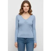 ONLY Langarmshirt ONLBETTY LIFE L/S SCALLOP V-NECK CC JRS mit Raffung am Ausschnitt