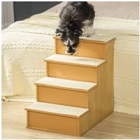 PawHut Haustiertreppe 4-stufig mit rutschfester Matte (Katzentreppe, 1-St., Hundetreppe), Rutschfeste Stufen mit abnehmbaren Teppichen