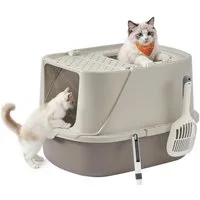 FEANDREA Katzentoilette Katzenklo groß XXL, für Katzen bis 15 kg, Katzentoilette mit Deckel, mit Schaufel und Bürste