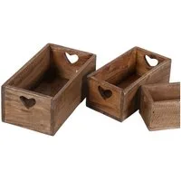 Casa Moro Aufbewahrungsbox Retro Holzbox 3er Set LUCIA alte Ziegelform mit Herz Griffen (Blumenkiste, Holz Kasten, Aufbewahrung & Deko), aus Massivholz gefertigt NUA028