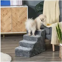 PawHut Haustiertreppe 3 Stufen Hunderampe für Kleine Hunde mit Waschbar Bezug (Haustierleiter, 1-St., Tiertreppe), Grau 60 x 35 x 44 cm
