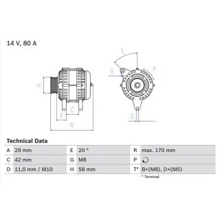 Bosch Lichtmaschine 80A Citroen C1 Peugeot 107 Toyota Aygo 0986081000