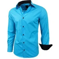 Baxboy Langarmhemd Kentkragen Businesshemd Slim Fit Hemd mit farblich abgesetzten B-444