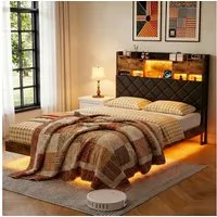 Furnishings Home Polsterbett Stauraumbett Jugendbett LED (Mit Lattenrost, Einfaches Design), Mit LED-Beleuchtung, Ladefunktion, Nachttisch