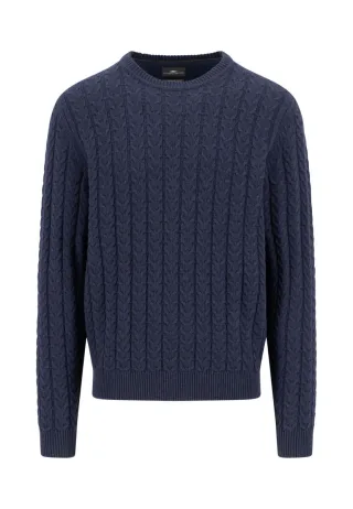 Fynch Hatton - Pullover mit Zopfmuster blau - Gr. - M