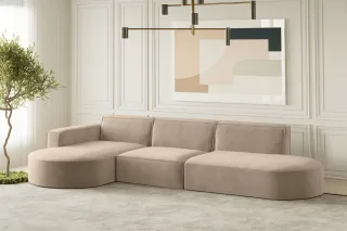 LAGERDEAL Ecksofa Designersofa PALMA in Stoff Noel Beige Ottomane Links