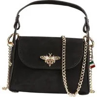 FLORENCE Umhängetasche Florence Biene Damen Handtasche Wildleder (Umhängetasche), Damen Umhängetasche Leder, schwarz ca. 19cm x ca. 14cm hoch