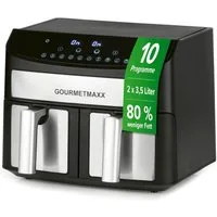 GOURMETmaxx Heißluftfritteuse Doppelkammer-Heißluftfritteuse 2x 3,5L - Edelstahl, 2400 W, Airfryer mit Synchro-Garzonen, Timerfunktion & Touchdisplay