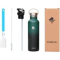 RAIKOU Isolierflasche Edelstahl Trinkflasche Vakuumisolierte Wasserflasche Thermoflasche, bis zu 12H heiß / 24H kalt,mit 2 Deckel,350ml/500ml/750ml/1000ml