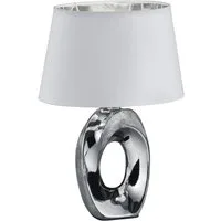 Reality Leuchten LED Tischleuchte mit Keramik Fuß & Stoffschirm, Höhe 33cm, dimmbar, LED wechselbar, Warmweiß, ausgefallene Nacht-Tischlampe mit E14 LED