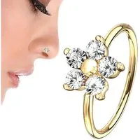 Taffstyle Nasenpiercing Universal Ohr Nase Lippen Piercing Biegbar Blume mit Kristall (Biegbar, funkelnd und vielseitig tragbar – filigranes Kristall Blumenpiercing)