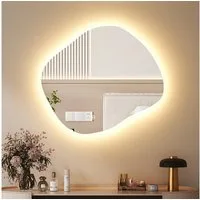 WDWRITTI Schminkspiegel LED Wandspiegel Schminktisch Kosmetikspiegel Asymmetrisch (LED Multifunktionspiegel, Steinform, 84x74cm, 74x64cm), Kalt/Neutral/Warmweiß, Speicherfunktion