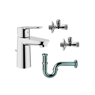 Grohe BauEdge Waschtischarmatur Set mit Geruchserschluss und Eckventilen