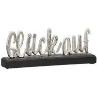 GILDE Deko-Schriftzug Deko Schriftzug Glück auf – Silber auf schwarzem Mangoholz (1 St)