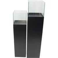 Home-trends24.de Kerzenständer Windlicht Säule Metall Glas Kerzen Halter Ständer schwarz 2er-Set (2 St)
