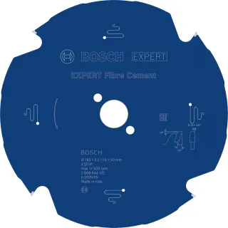 Bosch 1x EXPERT Fibre Cement Kreissägeblatt für Handkreissägen (für Faserzementplatten Ø mm Professional Zubehör kabelgebundene Handkreissägen)
