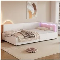 Flieks Daybett, Polsterbett Einzelbett Schlafsofa 90x200cm LED-Licht mit Fernbedienung