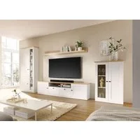 OTTO home Wohnwand Brest, Anbauwand im Landhausstil, Komplettset, Wohnzimmer-Set, (Set, 4-St), enthält Vitrinen, Lowboard + Wandboard