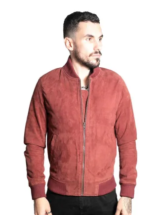 Herren-Bomberjacke aus Varsity-Leder im Retro-Stil aus Ziegenwildleder – Athen