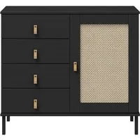 Woodroom Sideboard Elegante Kommode Valencia, Wohnzimmerschrank aus Kiefer,schwarz,90x80x40cm