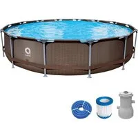 Avenli Framepool Frame Plus Pool Set 457 x 84 cm, Rattan Optik (Stahlrahmenpool Komplettset, Stahlrahmenpool mit Pumpe)