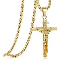 LuxusKollektion Kreuzkette Kreuz Halskette Herren Edelstahl Jesus Kruzifix Anhänger 61 cm
