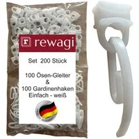 rewagi Gardinengleiter 100 Steckhaken - Gardinenhaken & 100 Ösengleiter CIE, Gardinenschiene, Gardinenleiste, Gardinen, Vorhänge, (Laufnut - Spurbreite 4 mm)