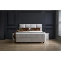 abc bedding Boxspringbett Komfortbett AYANA mit Samt Velours Webstoff in Grau Beige, Voll-orthopädisches Schlafsystem inklusive Bettkasten