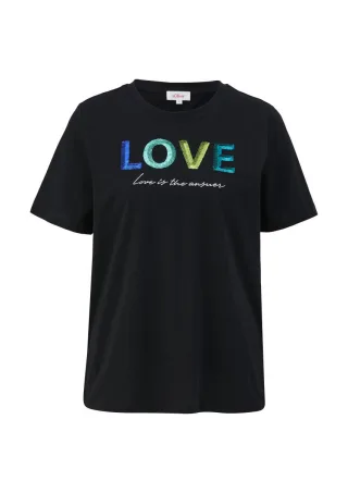 s.Oliver Red Label - Baumwollshirt mit Pailletten-Stickerei schwarz - Gr. - 34