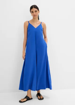 bonprix Jumpsuit mit verstellbaren Trägern aus Viskose-Mix, blau, Gr.46, Jumpsuit in lockerer Passform mit V-Ausschnitt und weitem Bein sowie einem verdecktem Reißverschluss. Verstellbare Doppelträger mithilfe von Knöpfen für eine perfekte Passform a