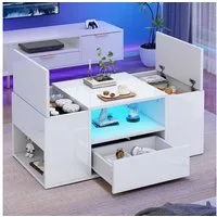 Merax Couchtisch Sofatisch Beistelltisch mit LED-Beleuchtung (100x50x40cm, 1-St), Wohnzimmertisch mit Schublade, Staufächern & 2 verdeckte Stauraum
