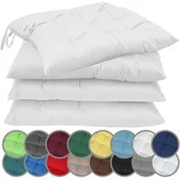NatureMark Sitzkissen 4er-Set Stuhlkissen 40x40cm mit Bändern, Sitzpolster Kissen 4er Pack, schadstoffgeprüft, Weiß