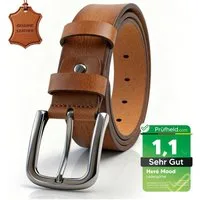 herémood Ledergürtel Gürtel Herren 4cm breit Ledergürtel Jeans Premium Geschenke für Männer (100 % Echtleder Gürtel handgefertigt, hochwertig verarbeitet, kürzbar, 1-St., Cognac 105 cm – 4 cm breit – echtes, robustes Büffelleder, langlebig) Ledergürt