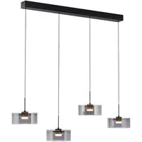 Paul Neuhaus LED Pendelleuchte KARENA, 4-flammig, Schwarz, Rauchglas, Metall, Höhenverstellbar, LED fest integriert, Extra-Warmweiß, Rauchglas, B 110 x H 180 x T 20 cm