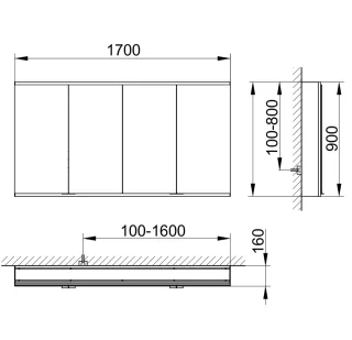 Keuco Royal Modular 2.0 Spiegelschrank, beleuchtet, Einbau,ohne Steckdose, 1700x900x160mm, 800410171 800410171100000