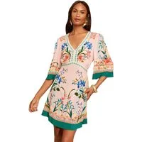 Love & Roses Minikleid Love & Roses Kaftan-Minikleid mit Placement-Print (1-tlg)
