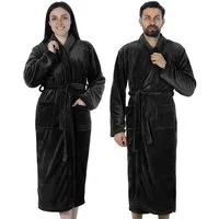 Gräfenstayn Unisex-Bademantel Damen Herren Kuschelfleece Bademantel Größe S-XXXL, warm & kuschelig, Waden bis Knöchellang, Fronttaschen, Gürtel, S-XXXL