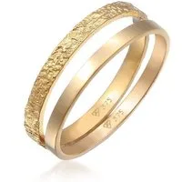 Elli Premium Ring-Set Bandring Basic Gehämmert (Set 2-tlg) 375 Gelbgold