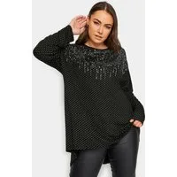 Stil Diva Blusentop Bluse in Übergröße mit Rundhalsausschnitt, langen Ärmeln und Paillette