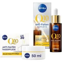 Nivea Pflege-Set Q10 Anti-Falten Dual Action Serum + Q10 Tagespflege LSF 30, 2-tlg., Wirksamer in Kombination, mildert selbst tiefe Falten, LSF 30.