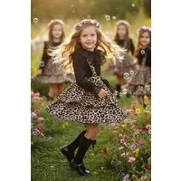Parla Kids Shirt & Rock Kleid im Leopardenmuster mit Trägern dazu langarm Shirt