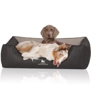 Knuffelwuff Orthopädisches Hundebett Outback aus laser-gestepptem Kunstleder schwarz/ grau XL