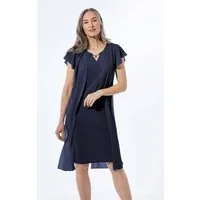 GOLDNER Abendkleid Etuikleid mit Chiffonüberwurf Doppellagiges Festkleid mit Reißverschluss, Kurzarm und Knielänge