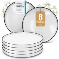 PURE LIVING INTERIOR DESIGN Geschirr-Set Pure Living Speiseteller 6er 26cm »Scandi«, Porzellan weiß, 6 Personen, Porzellan, Zeitloses skandinavisches Design, Eleganter schwarzer Rand, Minimalis…