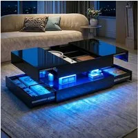 PXloue Couchtisch LED-Couchtisch mit Stauraum und modernem Design (Hochglänzender), Praktischer Tisch mit Schubladen und integrierter Beleuchtung