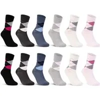 sockenkauf24 Basicsocken 6 oder 12 Paar Damen Socken Kariert Baumwolle (12-Paar, 35-38) Komfortbund Karomuster (E-800) WP