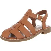 Ital-Design Modische Damen-Sandalen mit Schnalle für den Sommer Riemchensandalette (89542793) Blockabsatz Riemchensandalen in Camel