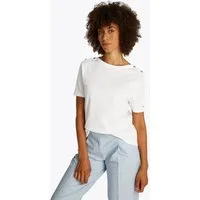 Tommy Hilfiger Rundhalsshirt REG STRIPE GOLD BTN C-NK SS mit goldfarbenem Knopf