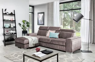 Ecksofa Schlafsofa NOLAN XS ink USB Stoff Monolith Pastellviolett Ottomane Links